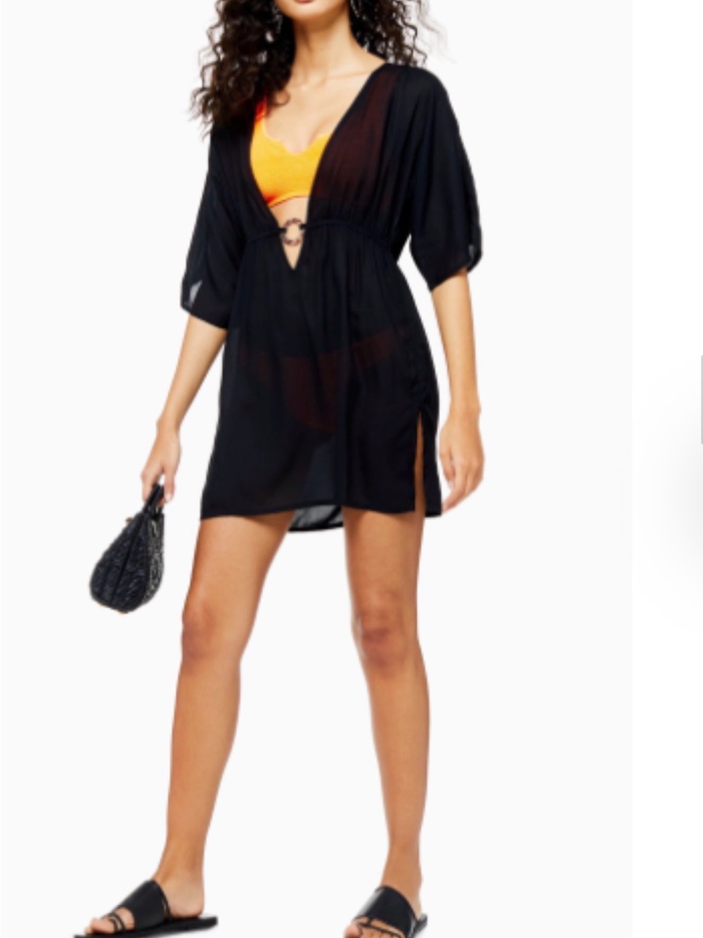 Topshop Black Sheer Swim Cover-Up with ring detail